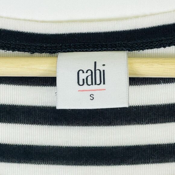 Cabi White Black Stripe Long Sleeve Jersey Knit T-Shirt Shirt Top Women's Small - Picture 5 of 6